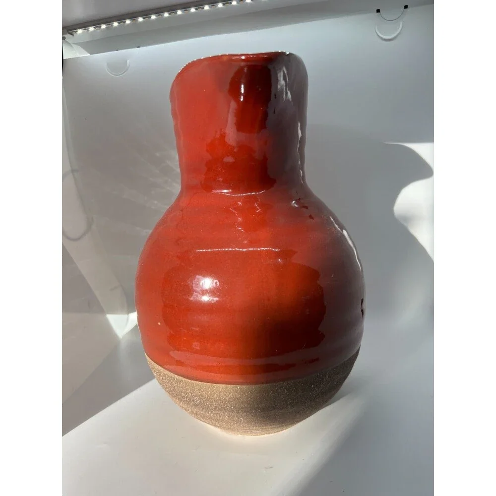 Cranberry Red Ceramic Pitcher Water Drink 2 Quart 10